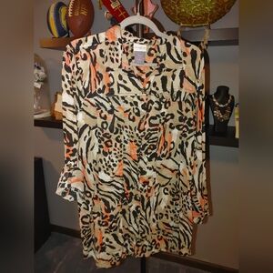 Jacyln Smith Animal Print Button-Up Blouse, Size XXL